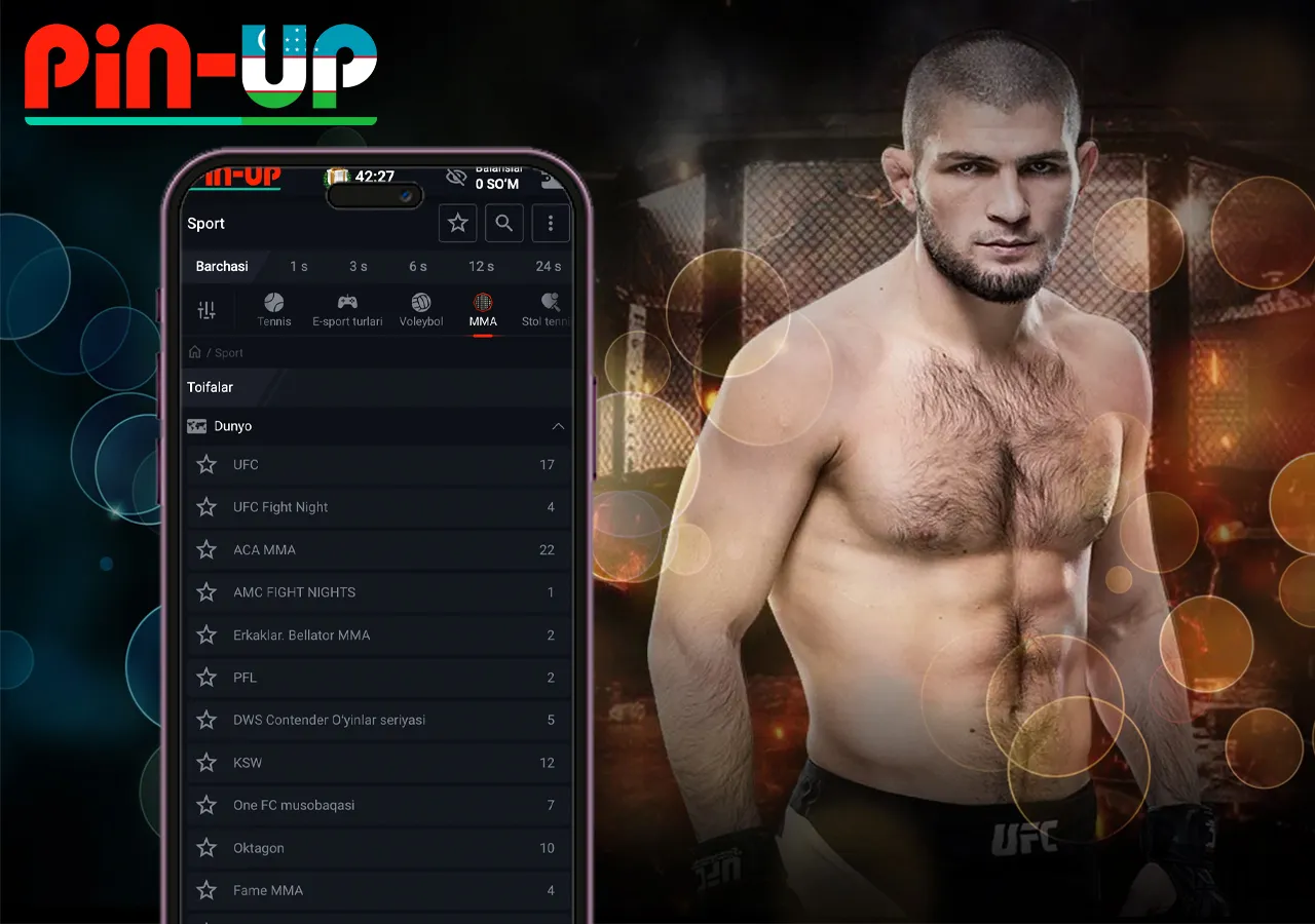 PinUp-da tikish uchun MMA-da sport tadbirini tanlash