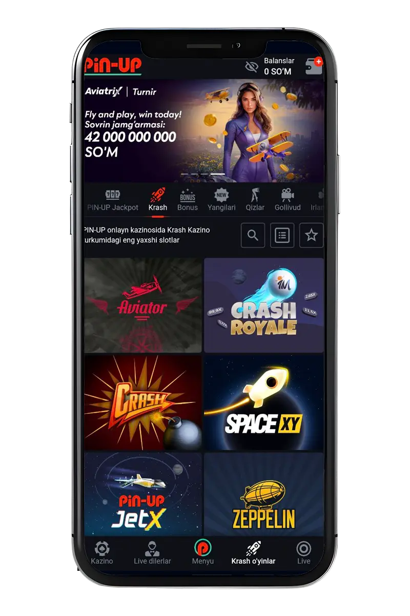 Rasmiy kazino mobil ilovasining skrinshoti