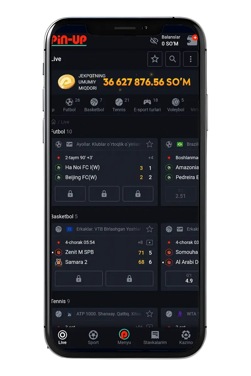 Rasmiy kazino mobil ilovasining skrinshoti